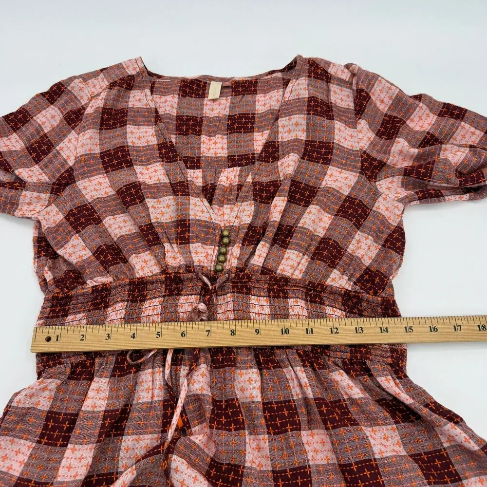 PILCRO by ANTHRO Smocked Swing Blouse Size M V-Neck Wool Blend Boho Festival - Picture 9 of 10